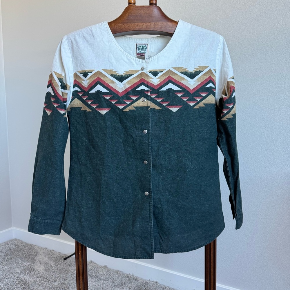 Roper Cowboys’ Turtle Association Western Aztec Snap Shirt – Size M - Picture 2 of 12